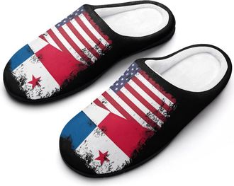 Generic Panamanian & U.S. Flag Mens House Slippers Memory Foam Washable Cotton Slip on Home Shoes