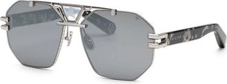 Philipp Plein Unisex Black Aviator Sunglasses SPP077V 523X