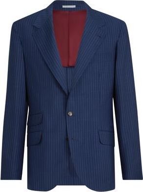 Brunello Cucinelli Chalk stripe deconstructed blazer in Blue at Nordstrom, Size 46 It