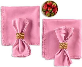 Solino Home Linen Dinner Napkins Set of 4, 20 x 20 Inch for Dining Table, Holiday and Everyday Table Decor - Juliette Ruffle in Flamingo Pink at