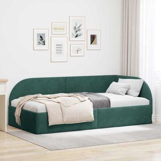 vidaXL vidaXL Cornice del letto ad angolo Verde scuro 90 x 190 cm Velluto