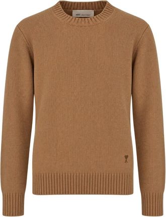 Ami Trui met ronde hals en ton-sur-ton Ami de Coeur - Heren - Truien - Beige - Maat: XL Zijde