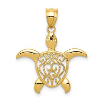 Diamond2Deal 14k Yellow Gold Polished Filigree Sea Turtle Pendant