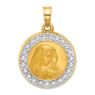 Diamond2Deal 14k Yellow Gold and Rhodium Hollow Lady of Sorrows Pendant