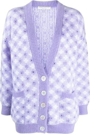 Alessandra Rich vichy-intarsia crystal-embellished cardigan - women - Wool/Mohair/Polyamide/Mother of Pearl - 40 - White