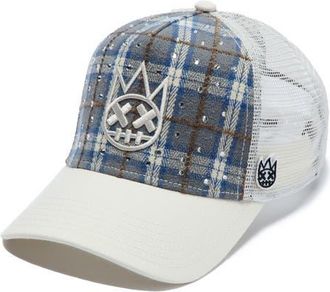 Cult of Individuality Shimuchan Logo Plaid Flannel Trucker Hat in Blue Plaid at Nordstrom