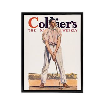Artery8 Vintage Magazine Cover Golfer Framed Canvas Wall Art Print E Penfield in White | Size: W24 x H32
