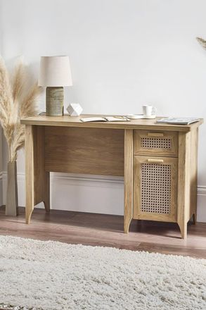 Julian Bowen Sydney Rattan Print Desk with Cupboard in Light Oak