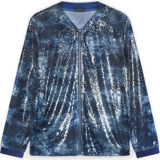 Fiorella Rubino Open sweatshirt in tulle with sequins - Dames - Vesten met rits - Blauw - M - Polyester - Hoodies & sweatvesten