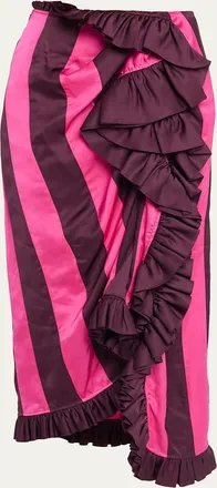 Dries Van Noten Sina Paneled Satin Ruffle Midi Skirt