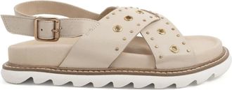Sergio Moretti Schoenen, Dames, Beige, 41 EU, Leer, Platte Sandalen