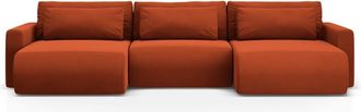 Cosmopolitan Design Sof&aacute; cama panor&aacute;mico con ba&uacute;l 4 plazas de terciopelo caoba