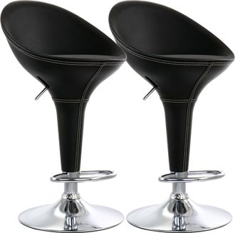 Elama 2 Piece Adjustable Plastic Bar Stool in Black with Chrome Base