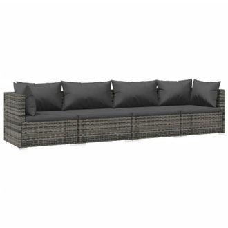 vidaXL Set De Sof&aacute;s De Jard&iacute;n 4 Piezas Y Cojines Rat&aacute;n Sint&eacute;tico Gris Vidaxl