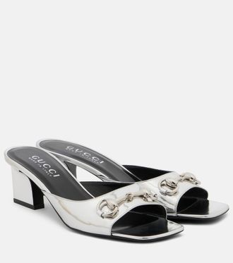 Gucci Signora Horsebit metallic leather mules