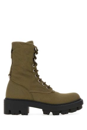 Prada Green Solid Lace Up Boot