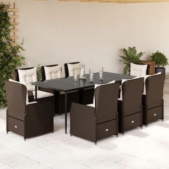 vidaXL Set Comedor Para Jard&iacute;n 9 Pzas Y Cojines Rat&aacute;n Sint&eacute;tico Marr&oacute;n Vidaxl