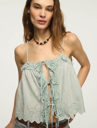 Lucky Brand Womens Crochet Trim Tank