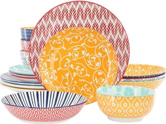 Elama Giovanna 16 Piece Assorted Porcelain Double Bowl Dinnerware Set in White at Nordstrom