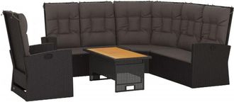 vidaXL Set De Muebles De Jard&iacute;n 3 Pzas Y Cojines Rat&aacute;n Sint&eacute;tico Negro Vidaxl