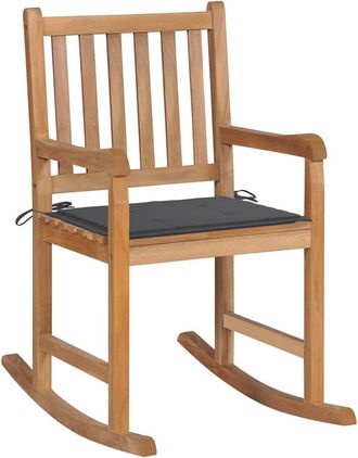 vidaXL Vidaxl - Silla Mecedora De Madera Maciza Teca Con Coj&iacute;n Gris Antracita