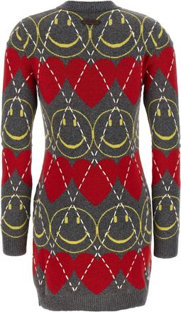 Moschino Smiley Heart Intarsia Wool Dress - Grey