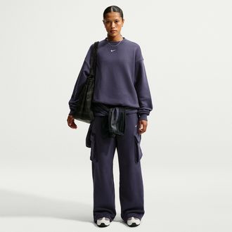Nike Womens Studio Fleece Medium Weight Oversized High-Rise Cargo Pants in Grey | IO2298-013