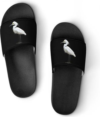 Generic Snowy Heron Shower Shoes Slipper for Women Men Beach Slippers Quick Drying Non Slip Open-Toe Sandals