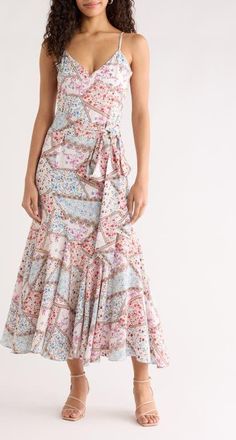 Sugarlips Minzi Floral Hagny Pleated Midi Dress in Lavender-Multi at Nordstrom, Size X-Small