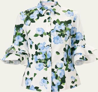 Carolina Herrera Tiered Ruffle Sleeve Button-Down Shirt