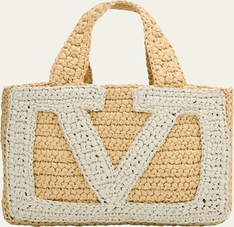 Valentino Garavani Small VLogo Viscose Raffia Tote Bag