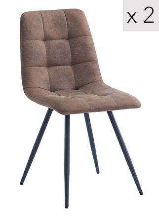 Nordlys Set of 2 Scandinavian Dining Chairs with Metal Buttoned Backrests in Brown