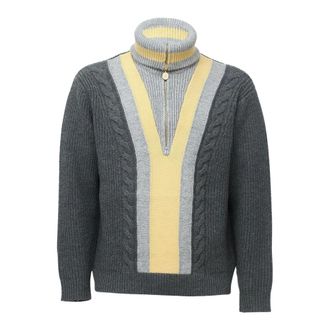 Dr&ocirc;le de Monsieur Maglione con zip a met&agrave; in maglia a trecce - - Knitwear - Uomo - Grigio - M