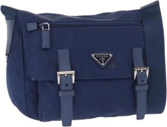 Prada Pre-owned Cross Body Bags, female, Blue, Size: ONE SIZE Pre-owned Nylon Cross Body Bag