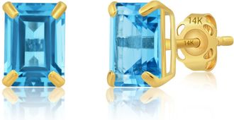 MAX + STONE 14k Yellow Gold Solitaire Emerald-Cut Gemstone Stud Earrings (7x5mm)