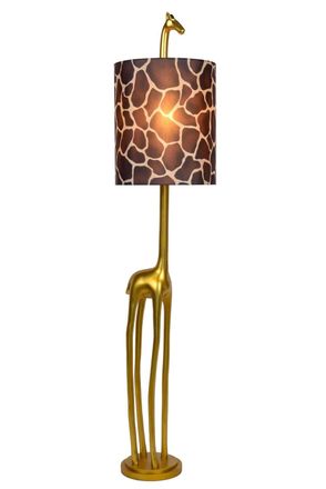Lucide L&aacute;mpara de pie original forma de girafa dorado y pantalla de tela