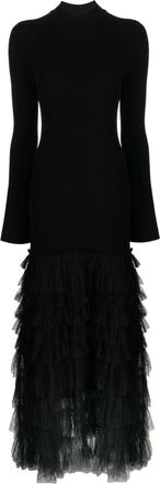 Twin-Set tulle maxi dress - women - Viscose/Polyamide/Polyester/Elastane/Polyester - S - Black