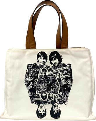 Stella McCartney Stella Mccartney White Yellow Canvas Tote Bag (Pre-Owned)