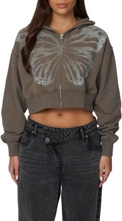 Good For Nothing Cropped Zipped Silhouette Hoodie in Brown at Nordstrom, Size X-Small Uk