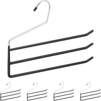 Relaxdays Pack De 20 Perchas Pantalones, M&uacute;ltiples, Para Faldas, 3 Barras Antideslizantes, Metal Y Pvc, Negro