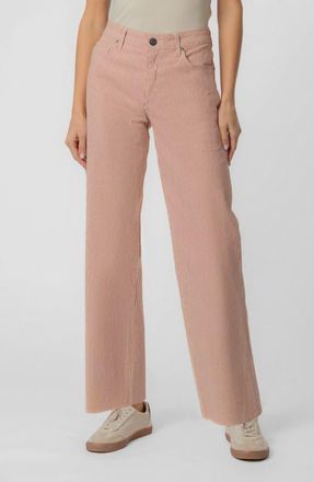 Kut from the Kloth Stripe Raw Hem High Waist Ankle Wide Leg Jeans in Red/Ivory at Nordstrom, Size 00