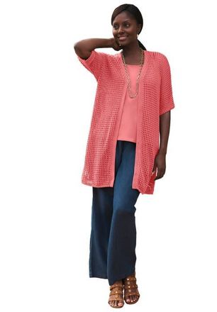 Jessica London Crochet Long Cardigan in Desert Rose at Nordstrom, Size 20