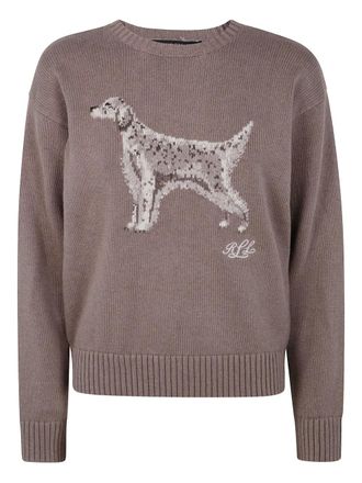 Lauren Ralph Lauren dog-embroidered crew-neck jumper - women - Cotton - M - Brown