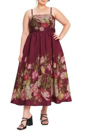 Flying Tomato Floral Fit & Flare Maxi Dress in Burgundy at Nordstrom Rack, Size 2 X