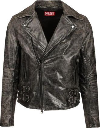 Diesel Leren Bikerjack - Heren - Leren en Su&egrave;de Jassen - Grijs - L - Leer - Jassen