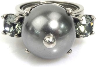 Miu Miu Silver Artificial Pearl Metal Band Ring (Pre-Owned)