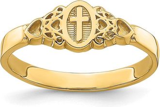 Diamond2Deal 14k Yellow Gold Cross Inside Oval Scroll and Heart Ring