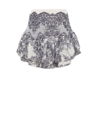 Blugirl Lace-Printed White Viscose Shorts With Ruffled Hem
