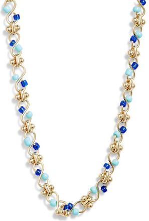 Nordstrom Beaded Chain Necklace in Blue Multi- Gold at Nordstrom