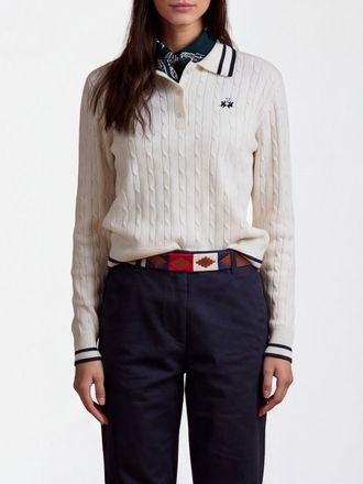 La Martina Long-Sleeved Wool Blend Knit Polo with Embroidered Logo